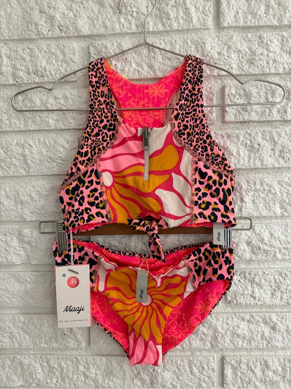 Maaji Dali Pink & Yellow Reversible Floral Leopard Girls' Two-Piece Swim Set